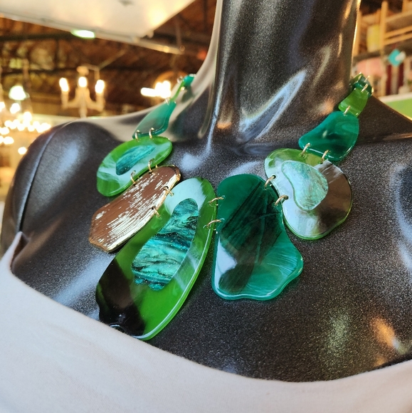 Black, Blue and Goldtone Statement Necklace with Earrings Set - Picture 14 of 15